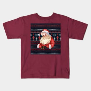 Santa Claus Knitted Ugly Sweater Matching Design Kids T-Shirt